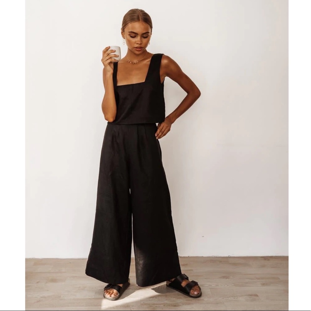Linen Black Wide Leg Pants
